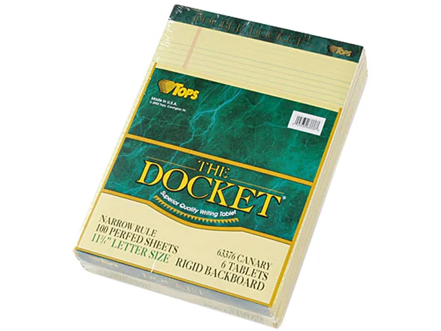TOPS TOPS 63376 Narrow Rule Letter Canary Pad 6 Pack 100 Sheet — product photo