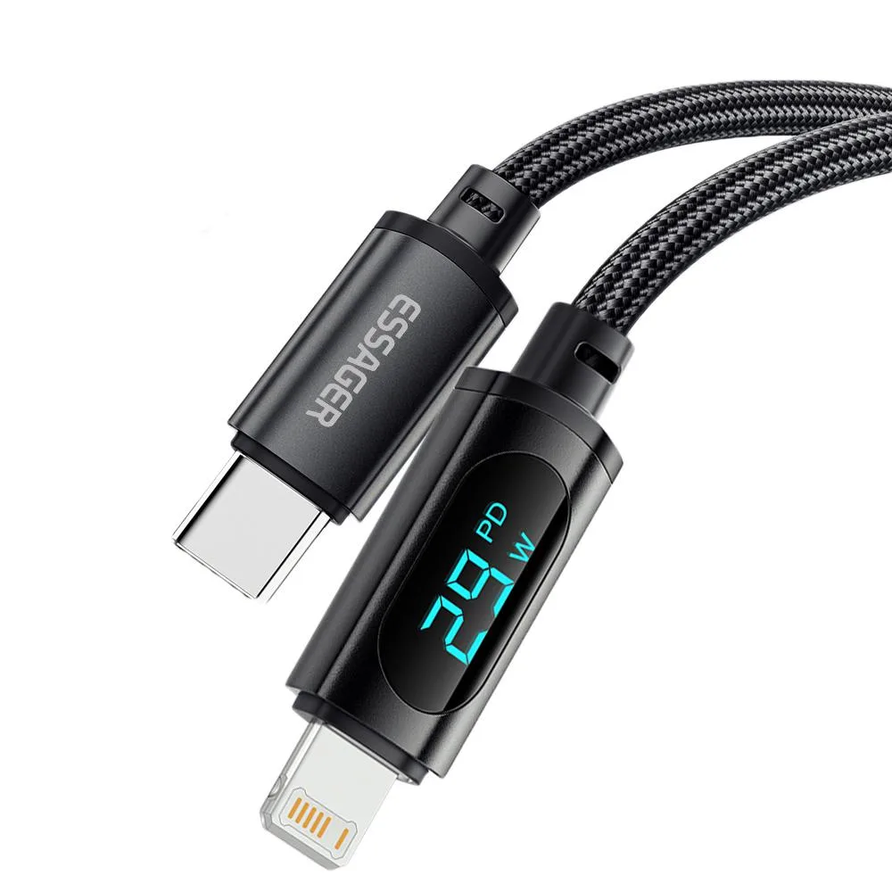 Jansicotek Jansicotek Essager XRI USB-C to Lightning LED Display Cable 3.3FT 29W 3A 480Mbps Black — product photo