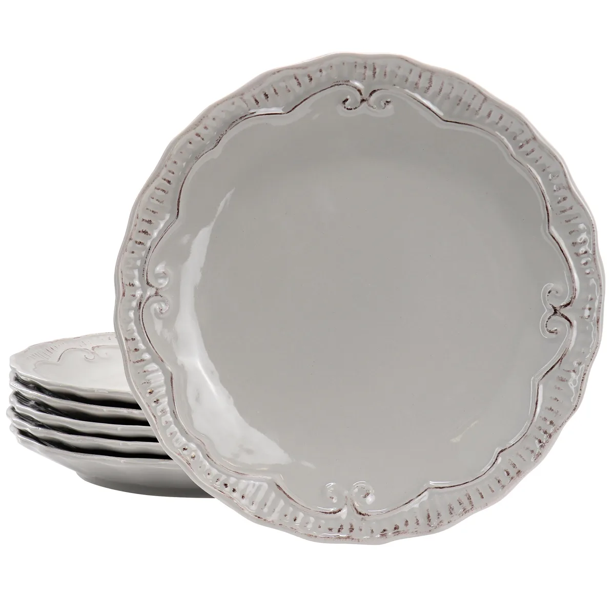 Gibson Gibson Capri 6pc 11 Inch Stoneware Dinner Plate Set Grey — product photo