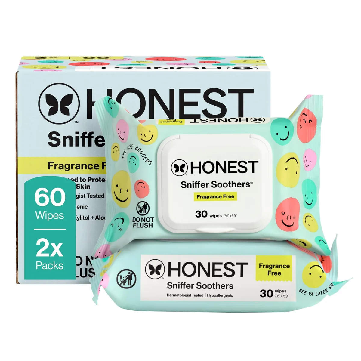 Rectangular pack of plant-based wipes, unscented, 60 count