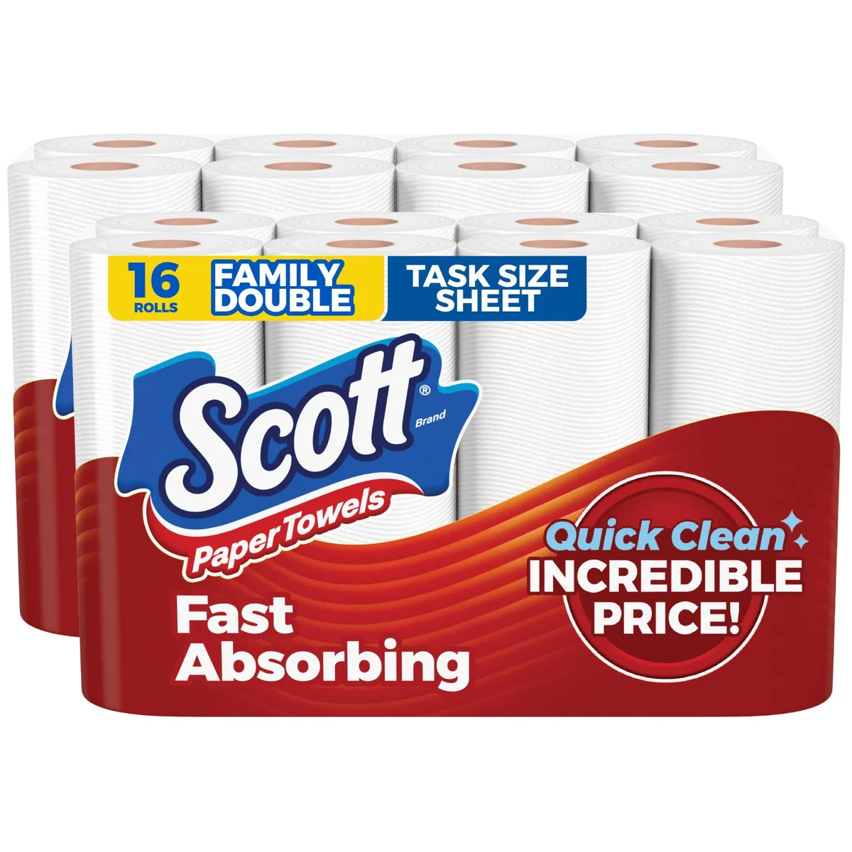 White paper towel rolls in plastic wrap, 16 double rolls