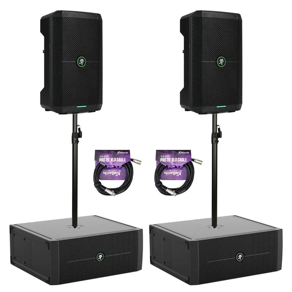 Mackie ThumpSub GO subwoofer with Thump GO speakers, poles and cables