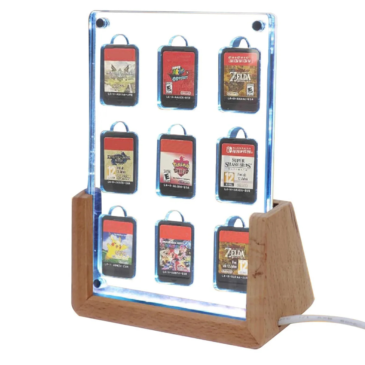  Acrylic Video Game Cards Display Stand 9 Slot Magnetic Storage Case With Lighting — product photo