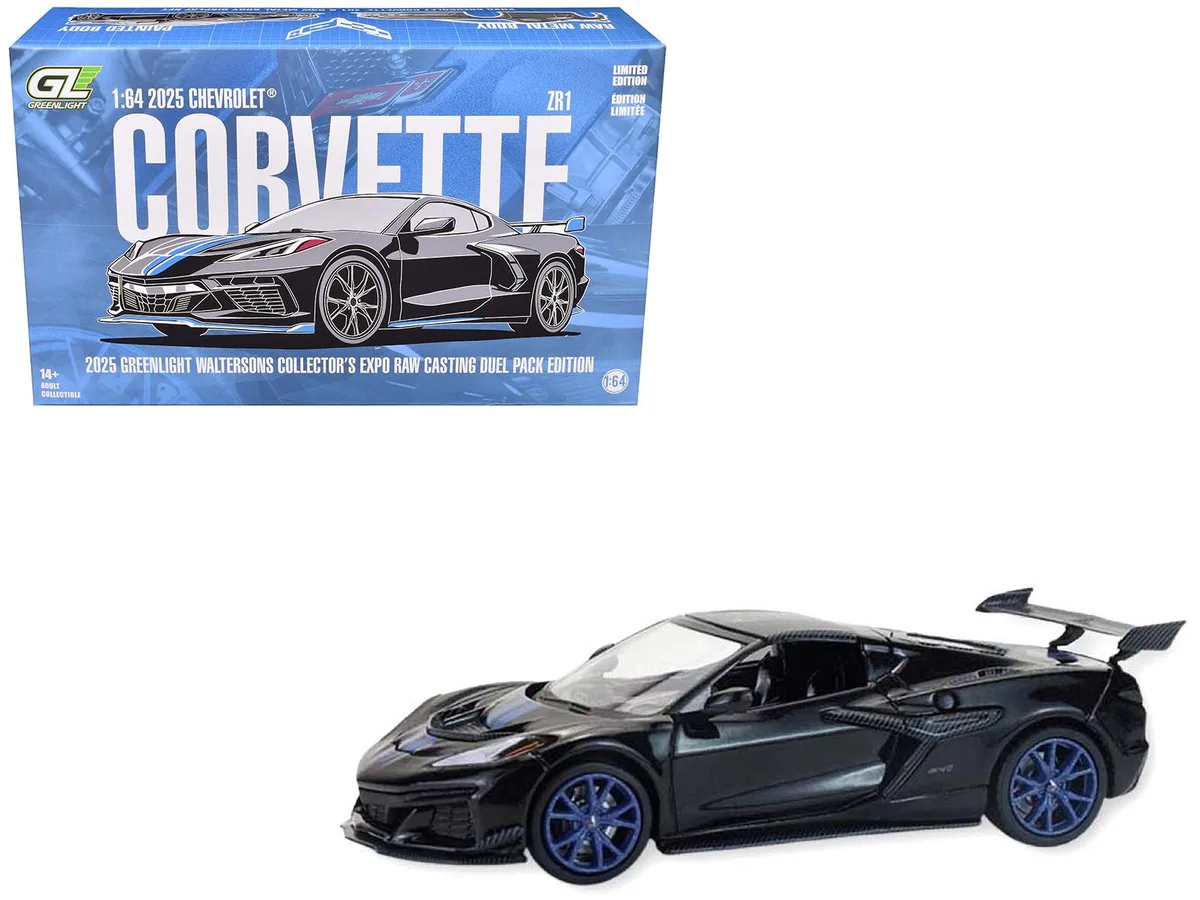 GREENLIGHT GREENLIGHT 2025 Chevrolet Corvette C8 ZR1 Black Blue Raw Casting Dual Pack 1/64 Hobby Collectible — product photo