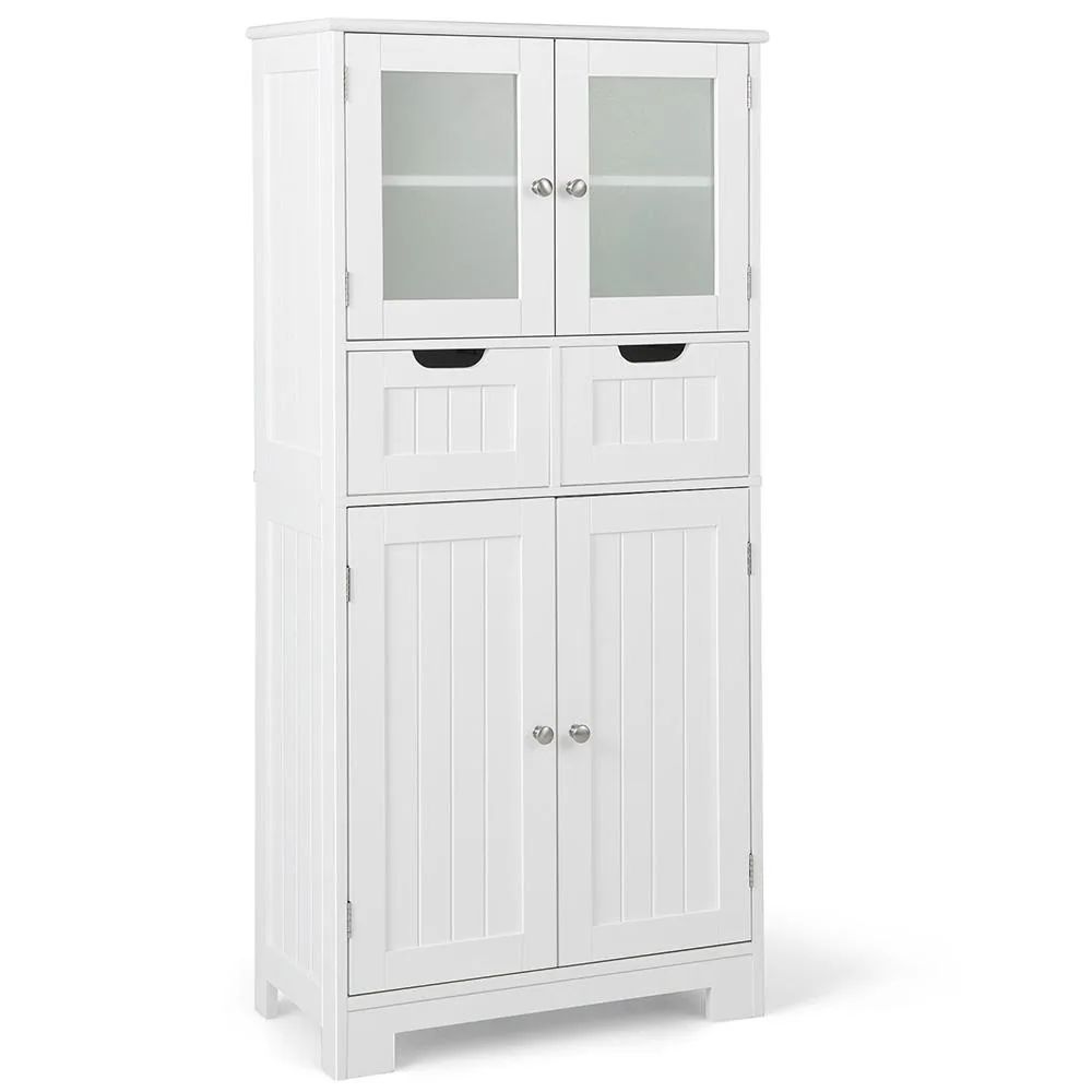 SlickBlue SlickBlue 3 Tier Bath Storage Cabinet White 23.5x12x50.5in 2 Drawers Glass Doors — product photo