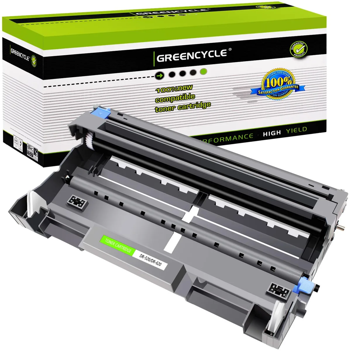 Black cylindrical drum unit in green branded box