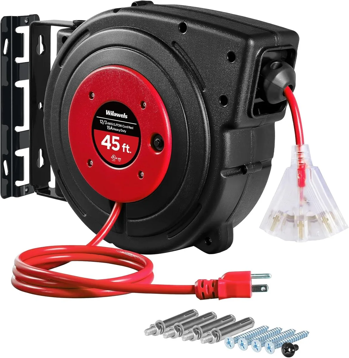 WUQ WUQ Retractable Cord Reel 45 ft 12AWG 15A Red R45CR06 — product photo