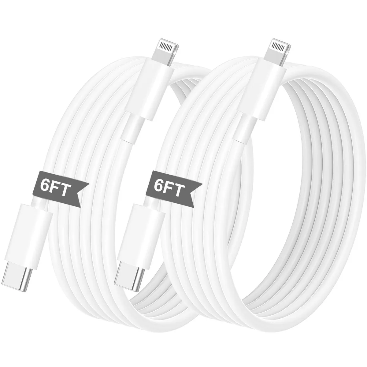  1STCHAMP C94 MFi Certified USB-C to Lightning Cable 2 Pack 6FT White — product photo