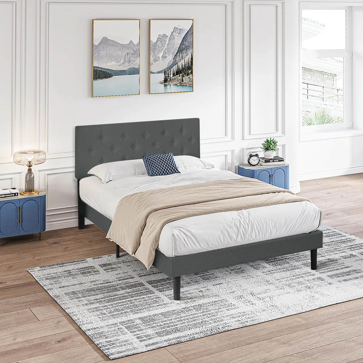 tuphen tuphen Queen Upholstered Platform Bed Dark Grey 600 LBS — product photo