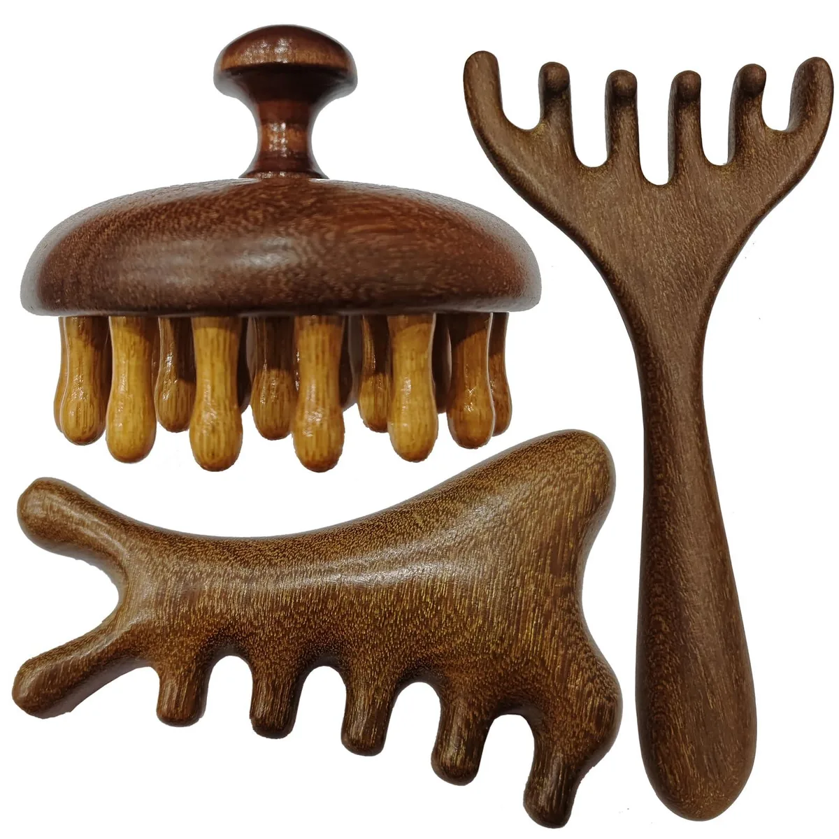 Brown wooden scalp massager comb with rounded teeth