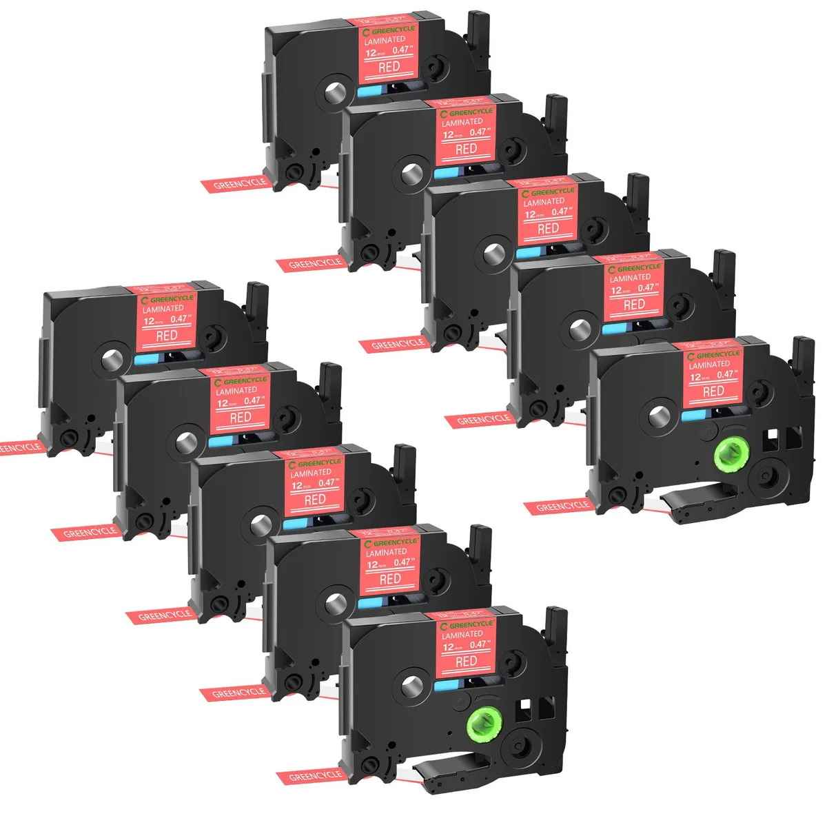 GREENCYCLE GREENCYCLE TZe-435 12mm White on Red Label Tape 10 Pack — product photo