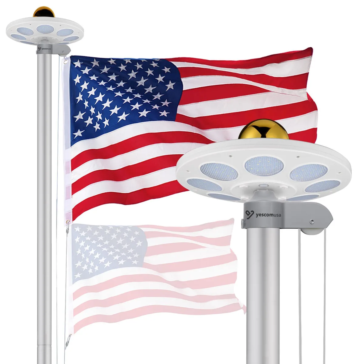 Yescom USA, Inc. Yescom Bravery 20 ft Sectional Aluminum Flag Pole Kit with 136 LED Solar Light — product photo