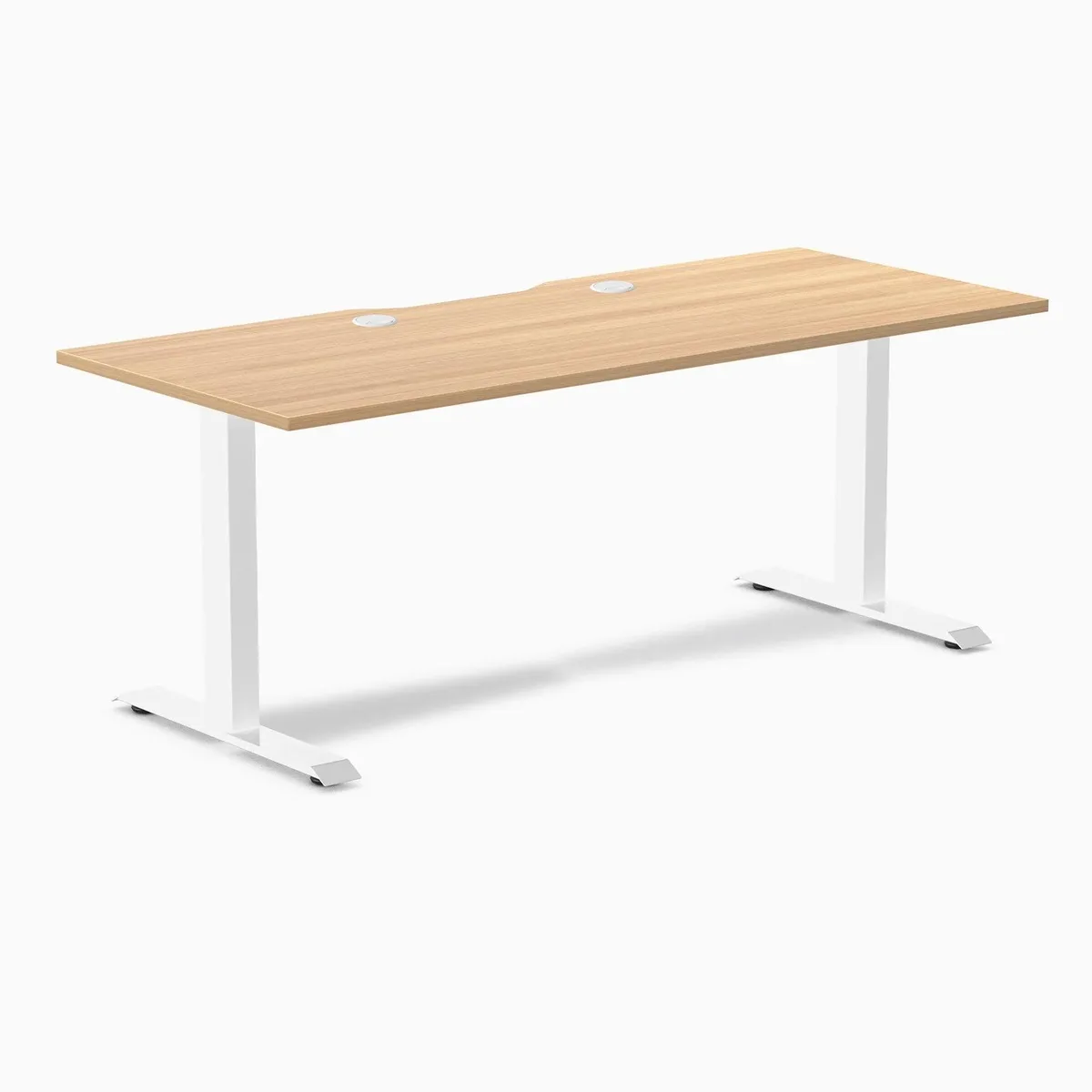 Desky Desky Zero Scalloped Laminate Desk Sublime Teak / White 70.9 x 29.5 in with Grommets — product photo