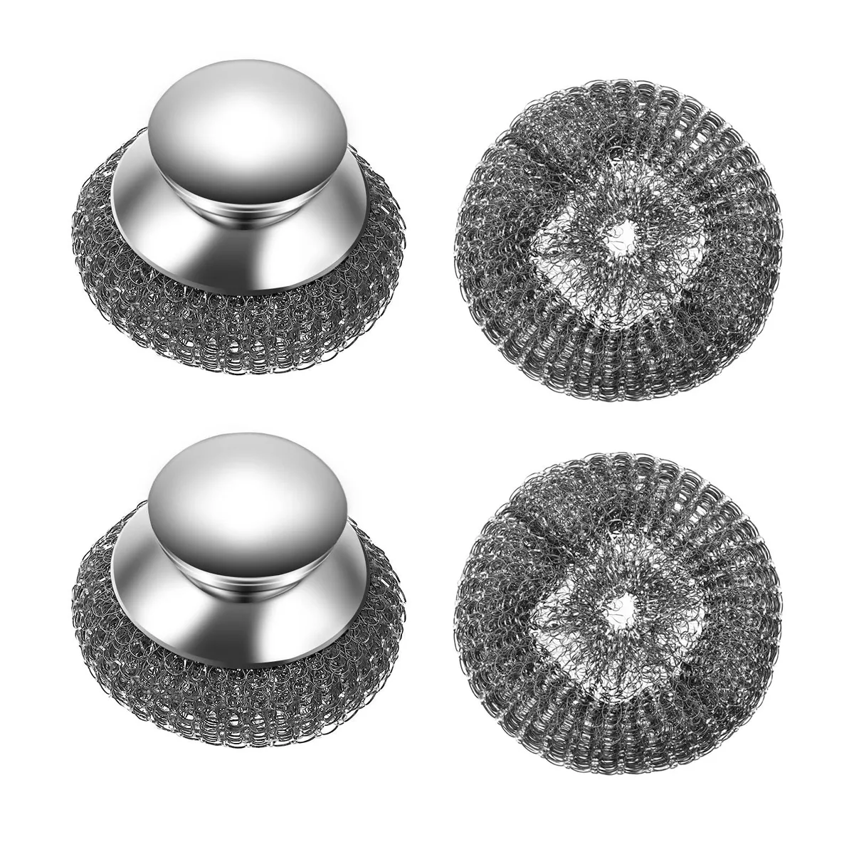  KTOJOY 2Pcs Stainless Steel Wool Scrubber Set with Handle &amp; Replacement Pads — product photo