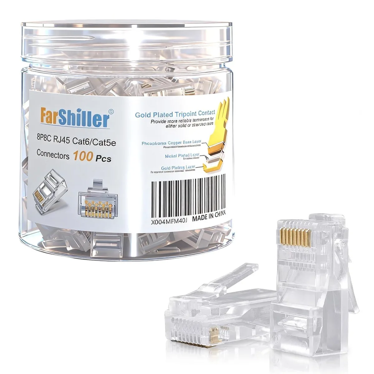  FarShiller RJ45 8P8C CAT6 Crimp Connectors 100-Pack — product photo