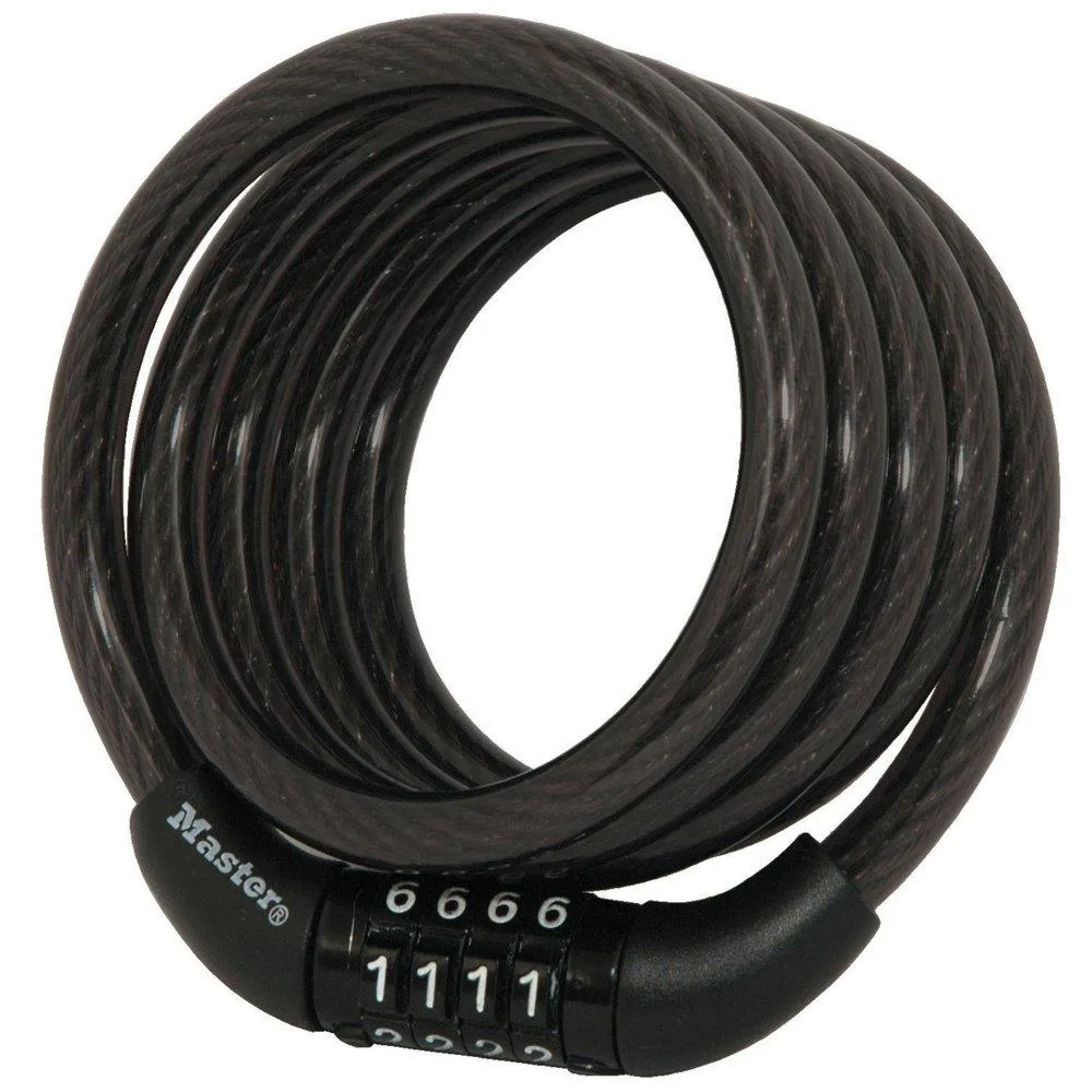 Black 1.2 m braided steel cable with vinyl coating and four-digit combination lock