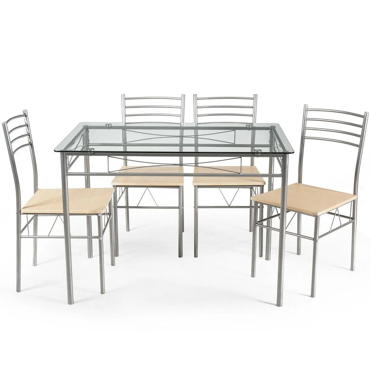 SlickBlue SlickBlue 5-Piece Dining Set Glass Table 42" x 27.5" x 30" 4 Chairs Silver — product photo