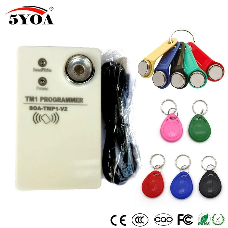 Handheld RFID copier in ABS plastic with dual reader areas and keyring buckle