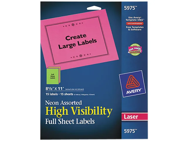 Avery Avery 5975 High-Visibility Labels Neon 8-1/2" x 11" 15 Sheets — product photo