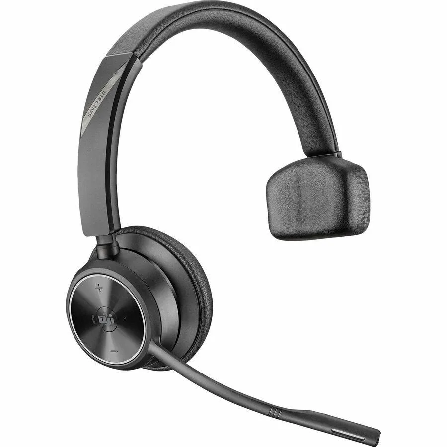 Monaural DECT headset with noise-canceling boom mic, matte black finish