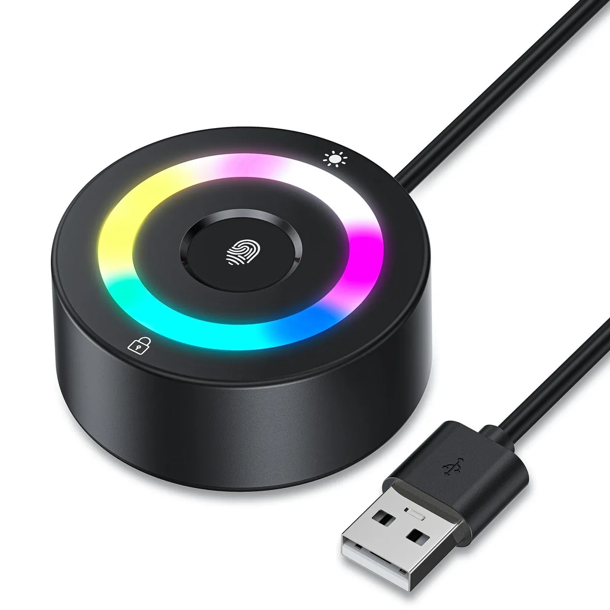 Small black USB fingerprint scanner with RGB light ring