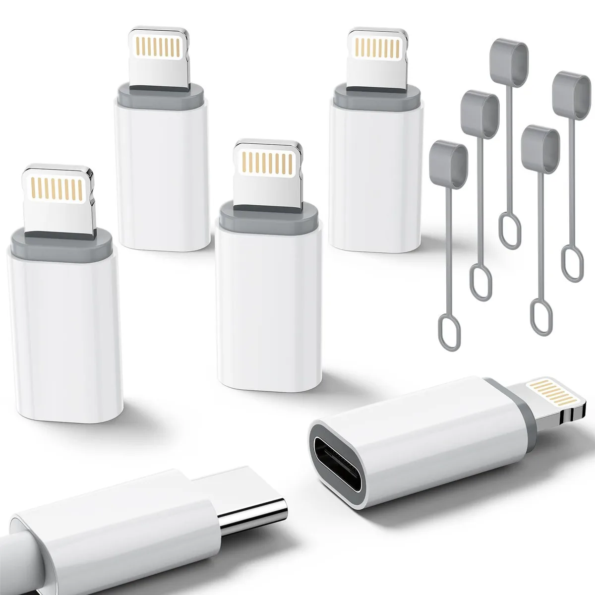  UWOXX USB-C to Lightning Adapter 5-Pack White Braided 10W 480Mbps — product photo
