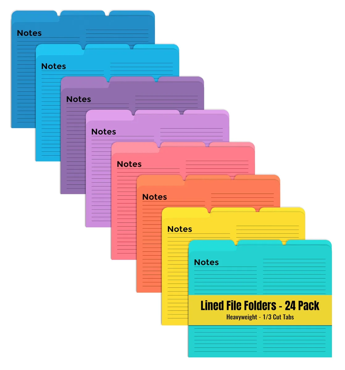  CEP 89124 Lined File Folders 24 Pack Letter Size 9.5" x 11.5" 1/3 Cut Tabs Assorted Colors — product photo
