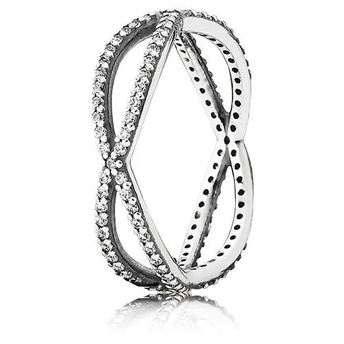 Sterling silver ring with entwined bands and cubic zirconia accents