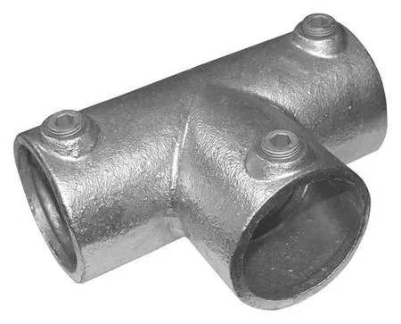 Gray cast iron tee fitting with three sockets visible
