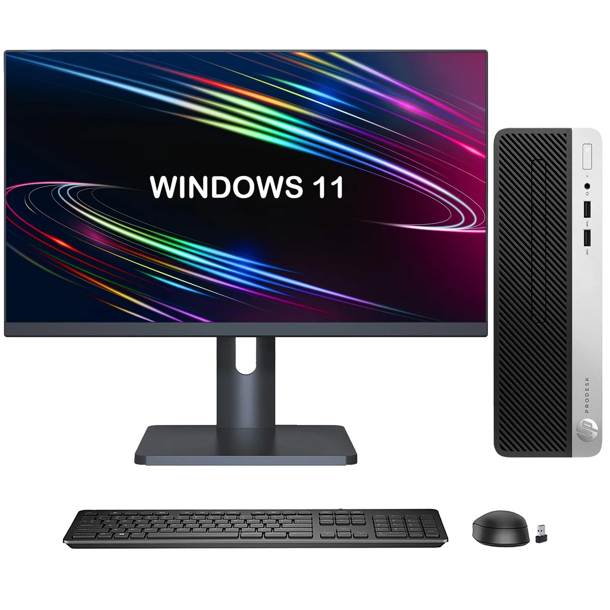 HP HP ProDesk 400 G5 SFF i3-8100 16GB 512GB 27" monitor desktop PC — product photo