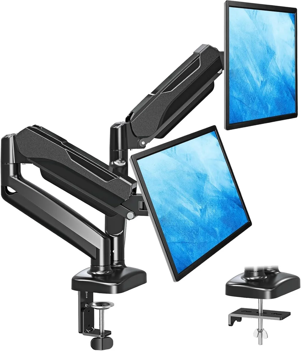 PISKEKAT PISKEKAT Mounting Rack Dual Monitor Arm 13-32" 4.4-17.6 lbs VESA 75/100 C-clamp Grommet Black — product photo