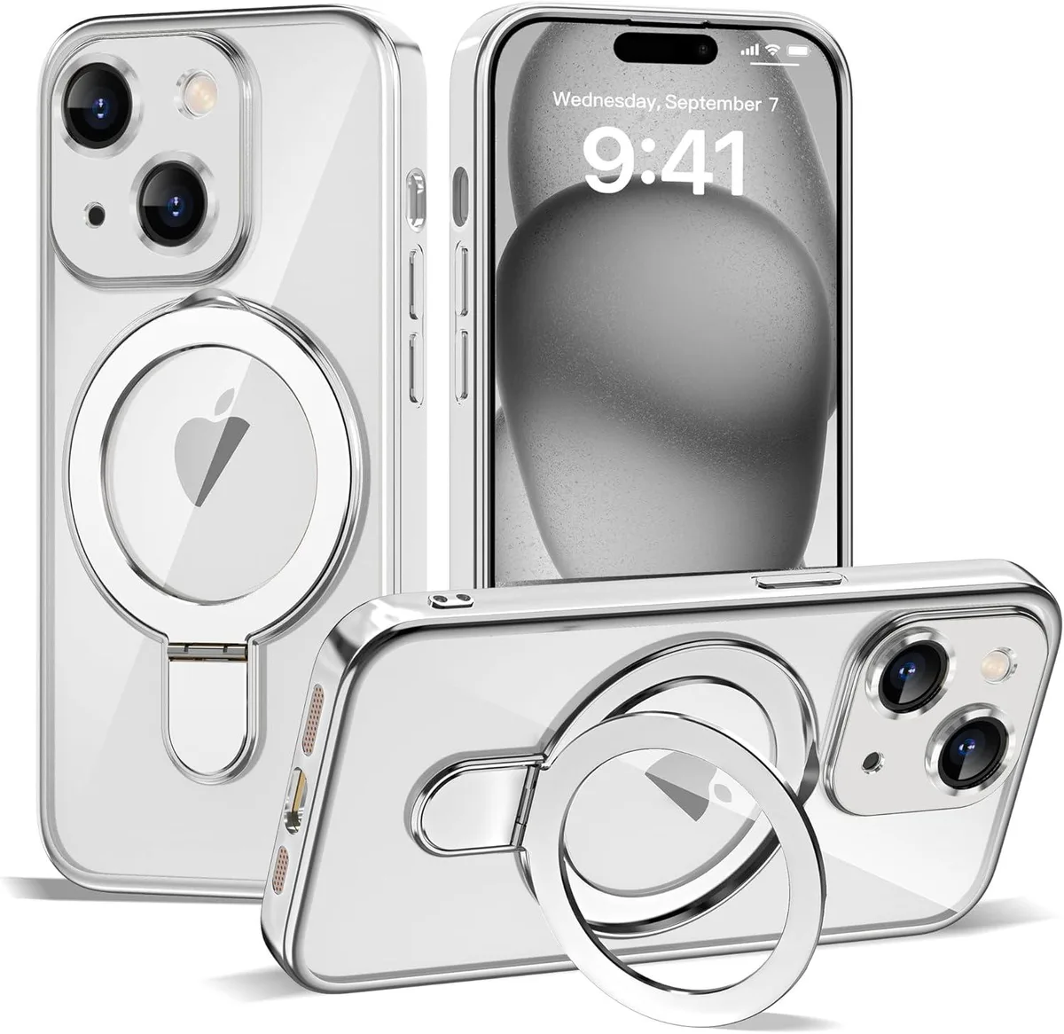 BONAEVER BONAEVER iPhone 15 Plus Case with Magnetic Ring Stand Clear Black — product photo