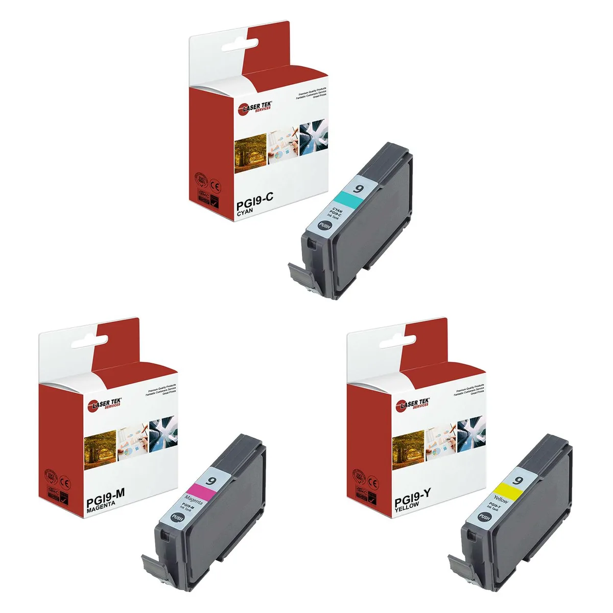Laser Tek Services Laser Tek Services PGI-9 Cyan Magenta Yellow 3-pack ink cartridges — product photo