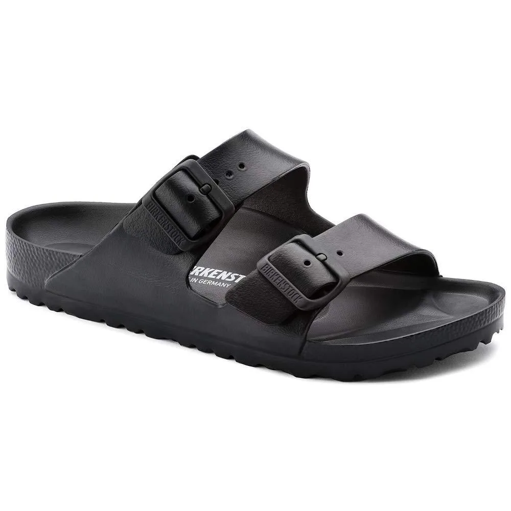 Grey suede Arizona sandal with shearling lining and adjustable metal buckles, narrow fit size 10