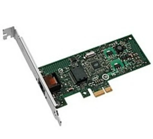 Green PCIe network card with single RJ-45 port and low-profile bracket