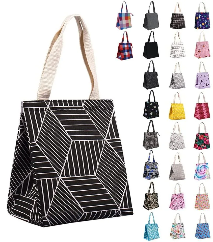 Black insulated lunch bag with Velcro closure, oxford fabric, foldable design
