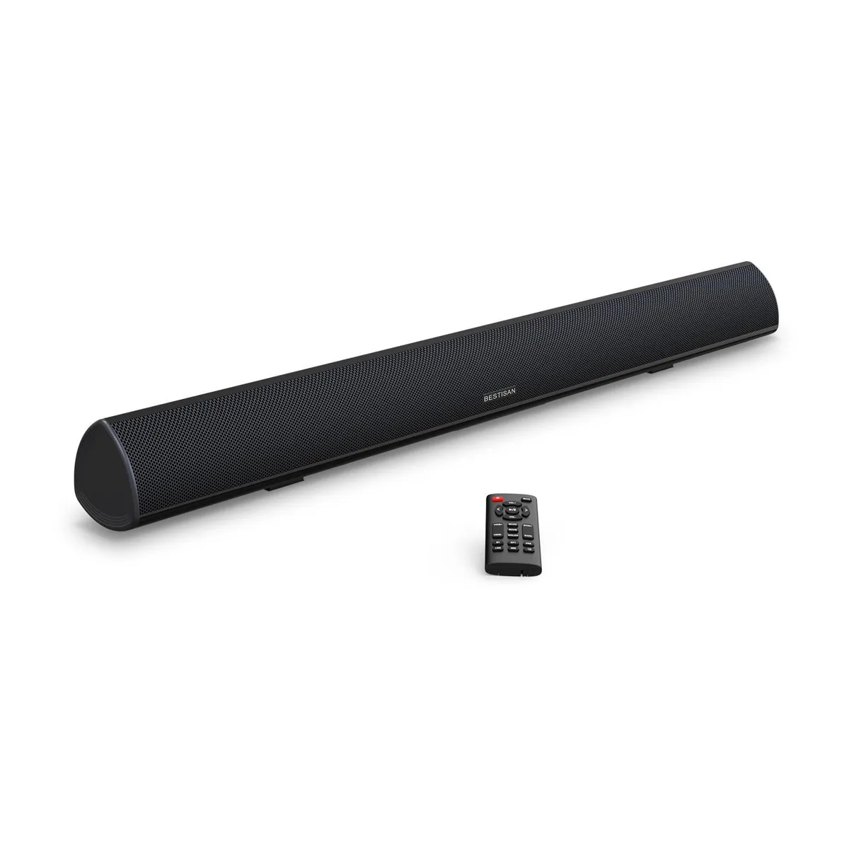 Black 28 inch soundbar with 3 inch drivers and wall mount option