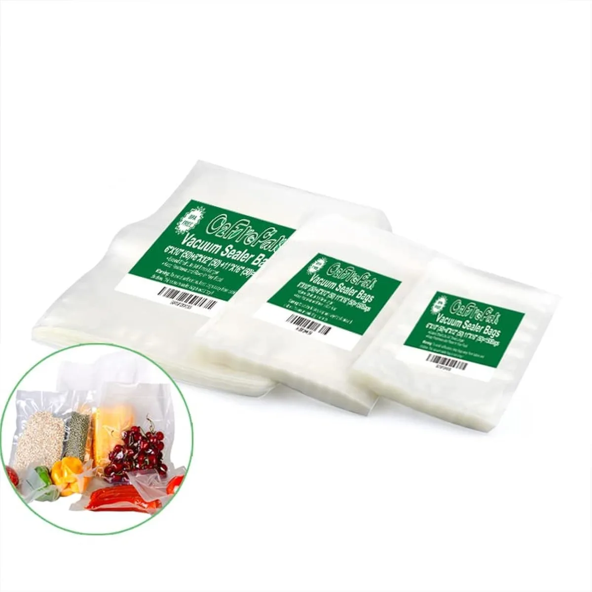 White vacuum sealer bags in three sizes 150 count multi pack