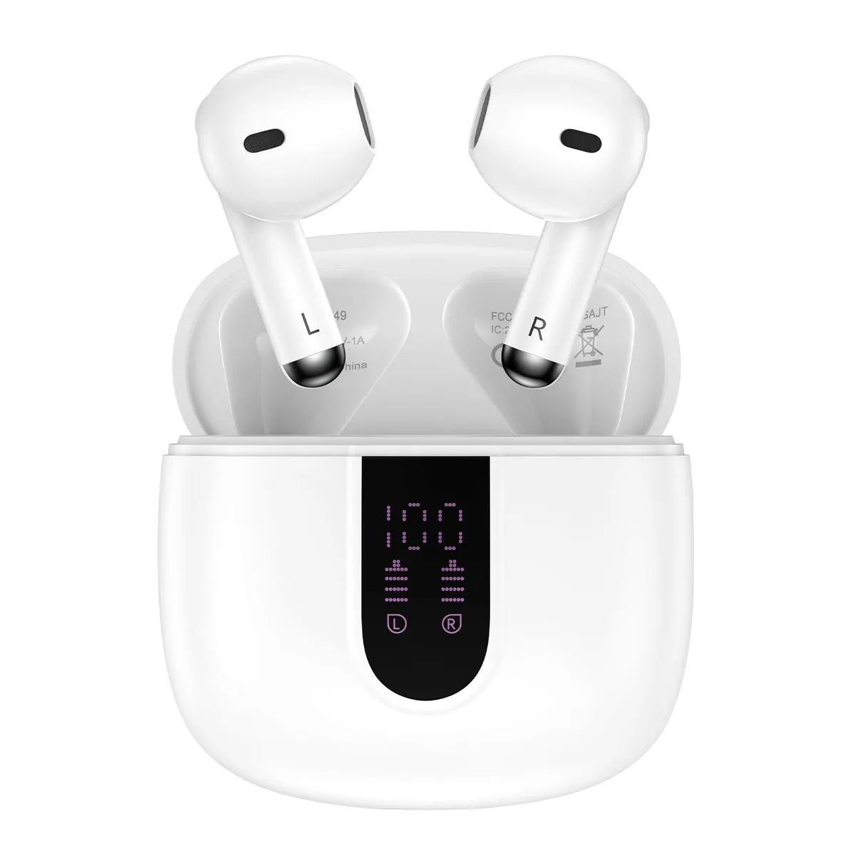 White in-ear wireless earbuds with charging case