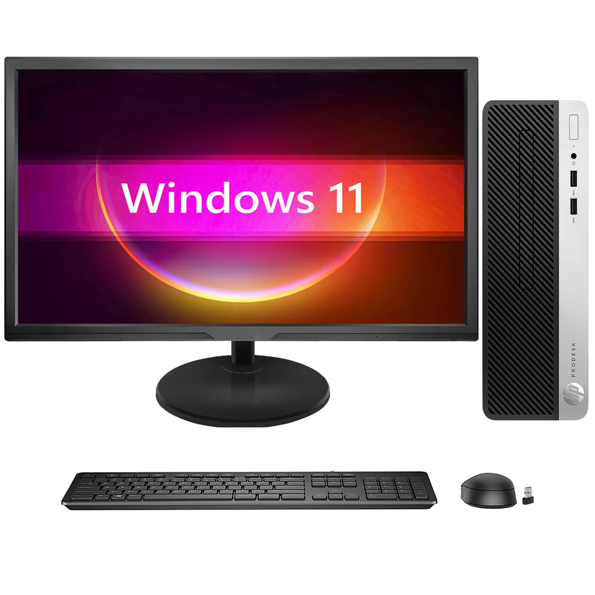 HP HP ProDesk 400 G5 SFF desktop PC Core i3-8100 32GB 512GB SSD 22" monitor — product photo