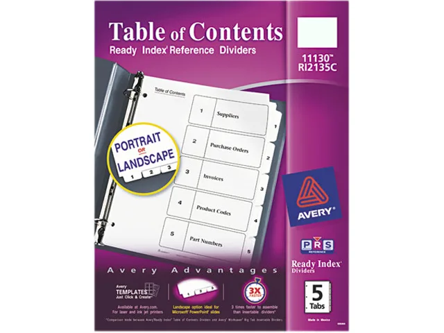 Avery Avery 11130 Ready Index 5-Tab Card Filing 1-5 Letter White 5/Set — product photo