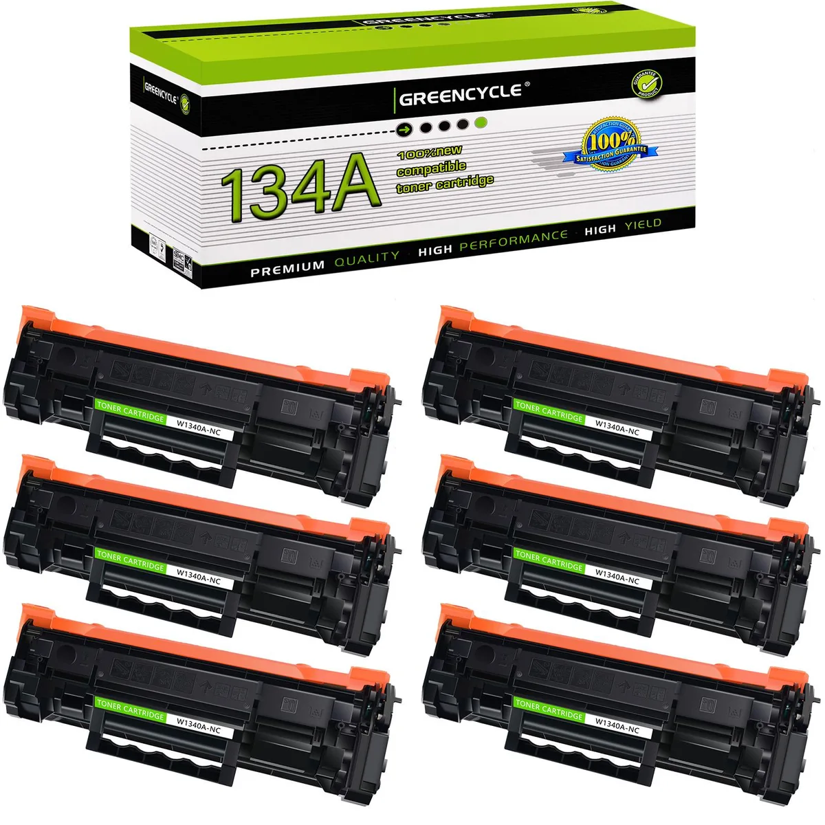 GREENCYCLE GREENCYCLE 6PK Black Toner Cartridge 134A W1340A No Chip — product photo