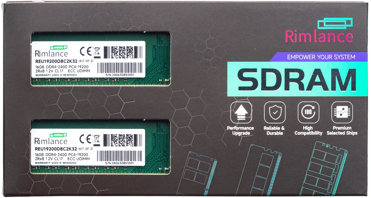 RIMLANCE RIMLANCE REU19200D8C2K32 32GB (2x16GB) DDR4 2400 ECC UDIMM 2Rx8 CL17 — product photo