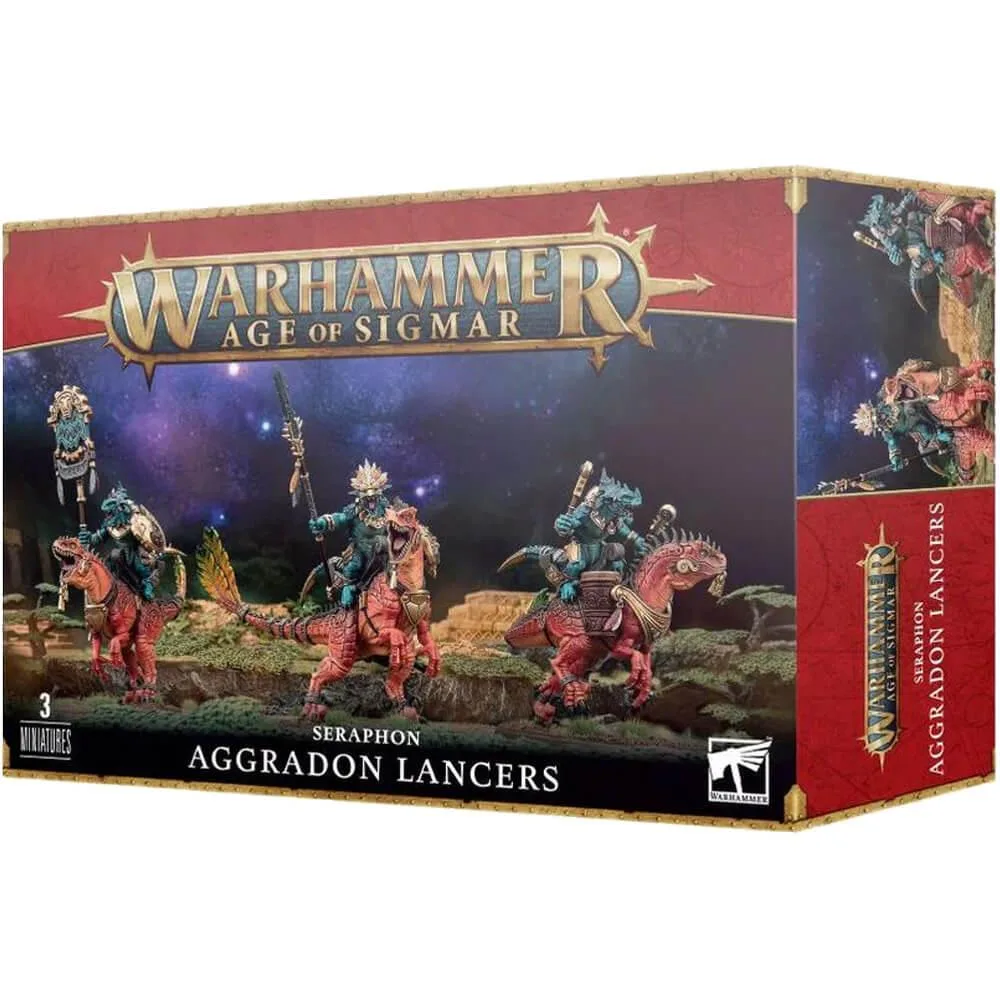 Unassembled plastic Seraphon Aggradon Lancers kit with 95 components and three 75x42mm oval bases
