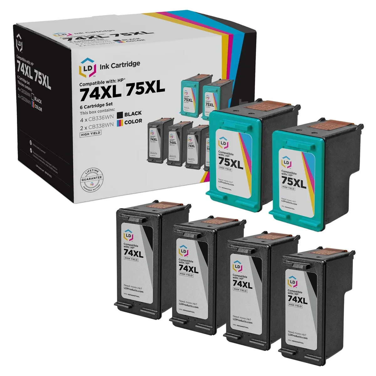 LD Products LD Products HP 74XL/75XL Reman Ink Cartridges 6-Pack — product photo