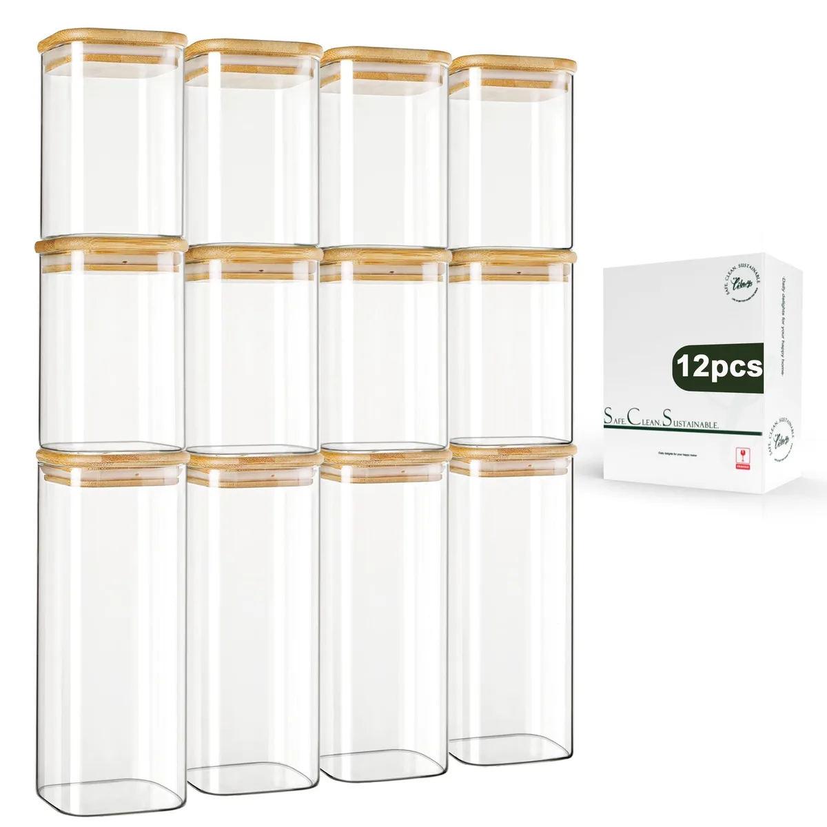 Twelve red rectangular silicone containers stacked together