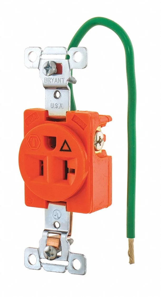 Orange flush-mount receptacle with isolated ground, single gang, 20 A 125 V 5-20R
