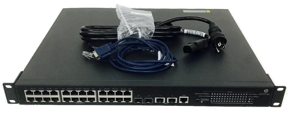 HPE 1950 1U rack-mount switch, silver-grey metal chassis, front panel with rows of copper ports and two SFP+ cages