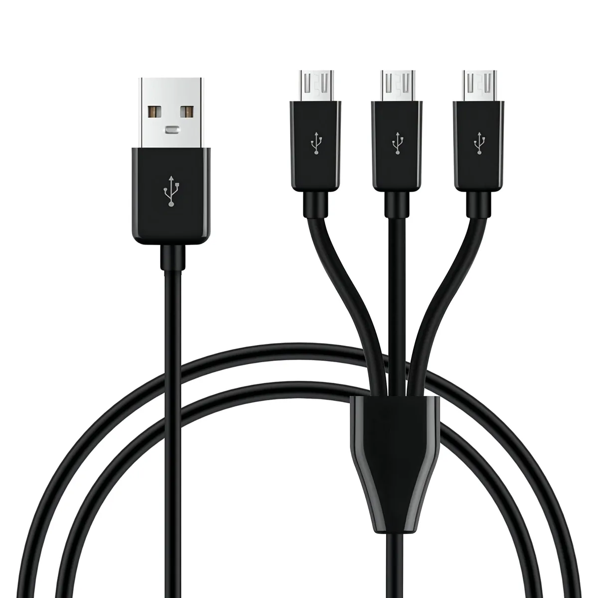 BUCIER BUCIER 3-in-1 USB 2.0 A Male to 3 Micro USB Male Cable Black 1m 3 Pack — product photo