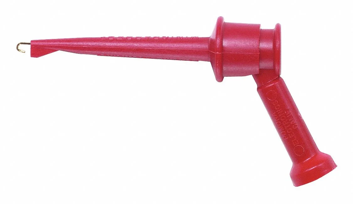 Black Pomona 4723-0 minigrabber test clip with gold-plated hook and banana jack adapter